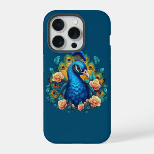 Peacock With Peach Roses iPhone 15 Pro Case