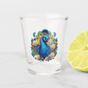 Peacock With Peach Roses Shot Glass