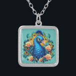 Peacock With Peach Roses Silver Plated Necklace<br><div class="desc">Behold the majestic beauty of our stunning artwork featuring a resplendent peacock adorned with a cascade of peach pink roses. Vibrant hues and intricate details bring this magnificent creature to life, with its iridescent plumage shimmering in hues of blue, green, and gold, while delicate roses add a touch of softness...</div>