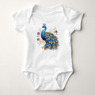 Peacock With Purple Flowers Baby Bodysuit