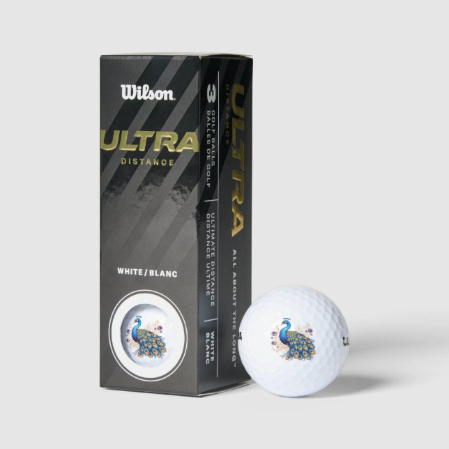 Peacock With Purple Flowers Golf Balls (Packaging)
