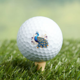 Peacock With Purple Flowers Golf Balls