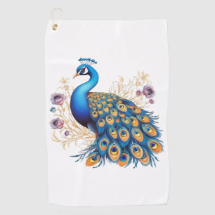 Peacock With Purple Flowers Golf Towel