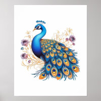 Peacock With Purple Flowers