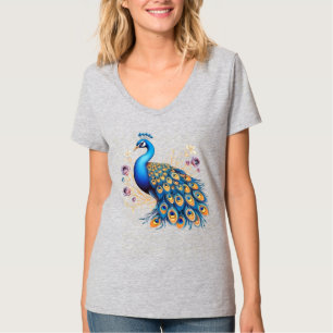 Peacock With Purple Flowers T-Shirt