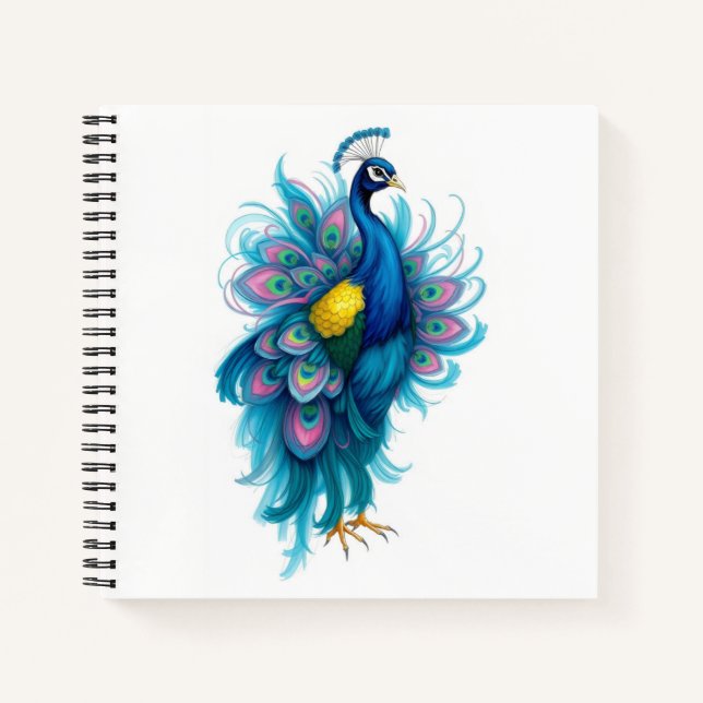 peacock with vibrant swirling colours  notebook (Front)