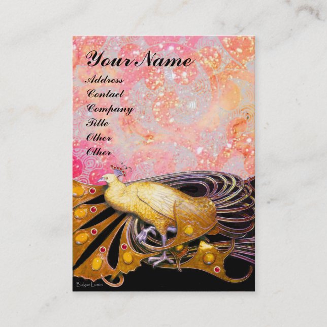 PEACOCK yellow red pink black sparkle Business Card (Front)