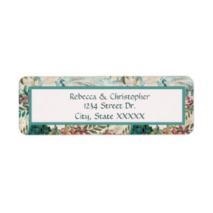 Peacocks and Flowers Teal Address Labels