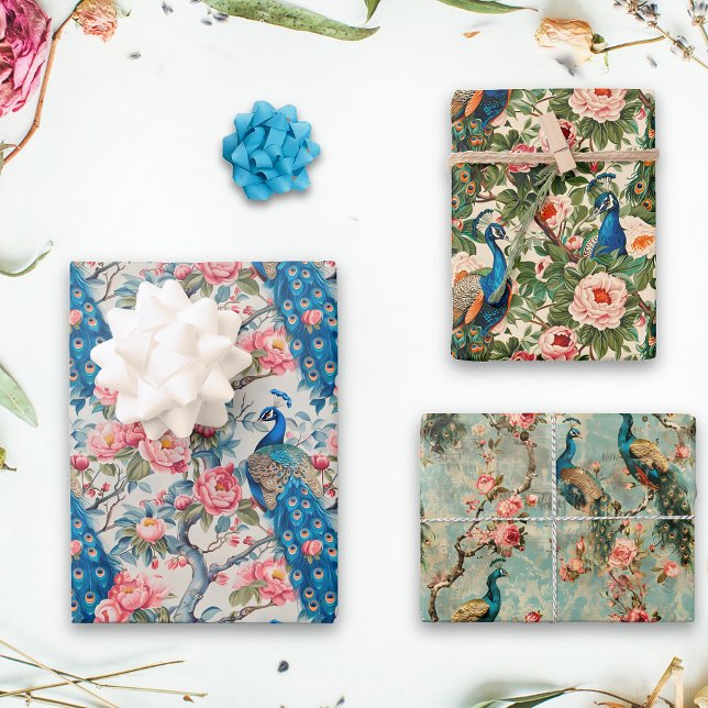 Peacocks and Flowers  Wrapping Paper Sheet (Creator Uploaded)