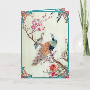 Peacocks and Plum Blossoms Card