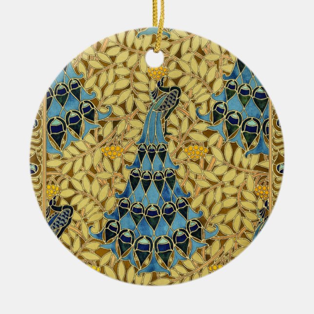 Peacocks Birds Rowan Trees Art Nouveau Ceramic Tree Decoration (Front)