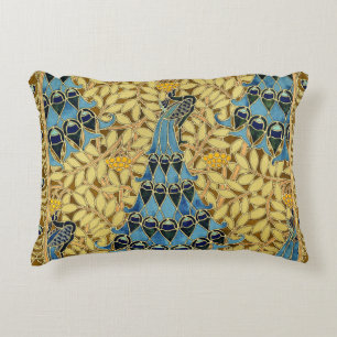 Peacocks Birds Rowan Trees Art Nouveau Decorative Cushion