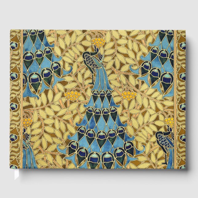 Peacocks Birds Rowan Trees Art Nouveau Guest Book (Front)
