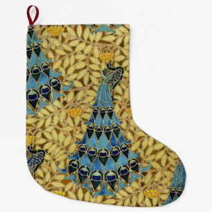 Peacocks Birds Rowan Trees Art Nouveau Large Christmas Stocking