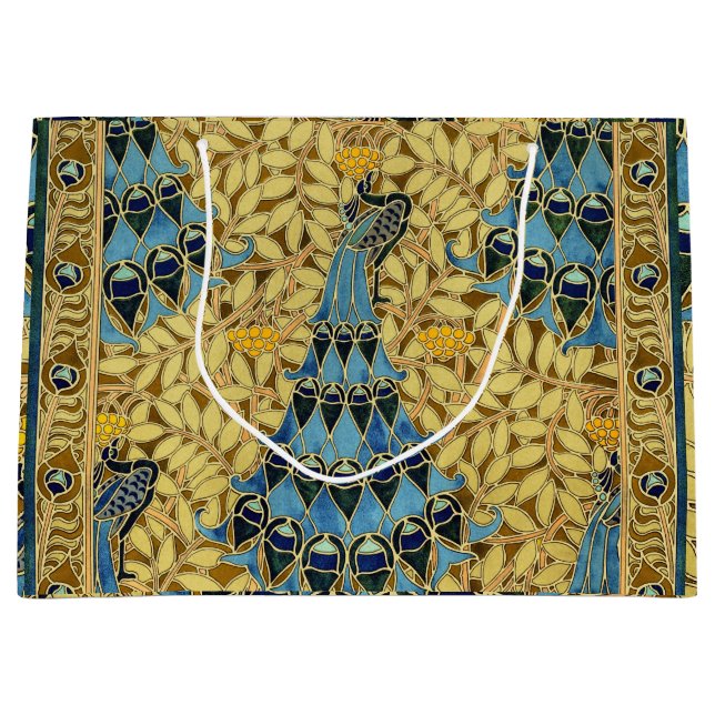 Peacocks Birds Rowan Trees Art Nouveau Large Gift Bag (Front)