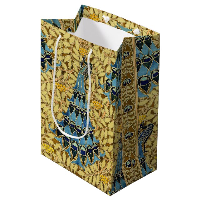 Peacocks Birds Rowan Trees Art Nouveau Medium Gift Bag (Front Angled)