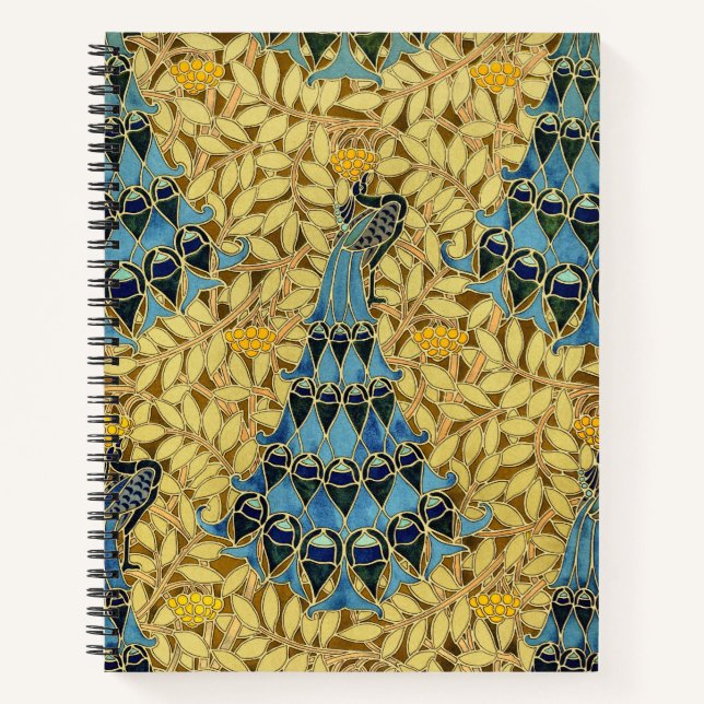 Peacocks Birds Rowan Trees Art Nouveau Notebook (Front)