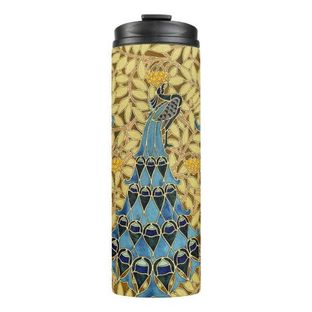 Peacocks Birds Rowan Trees Art Nouveau Thermal Tumbler (Front)