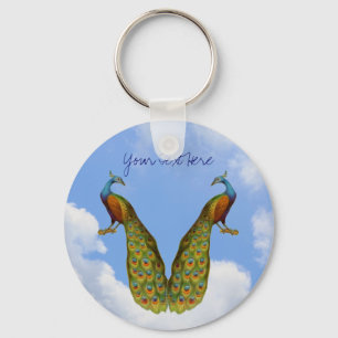 Peacocks Blue Sky Animal Keychain