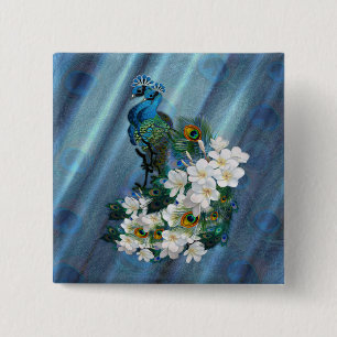 Peacocks & Emerald Green Metallic Silk 15 Cm Square Badge