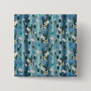 Peacocks & Emerald Green Metallic Silk 15 Cm Square Badge