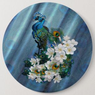 Peacocks & Emerald Green Metallic Silk 6 Cm Round Badge