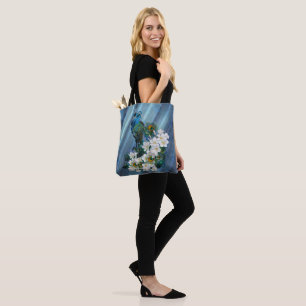 Peacocks & Emerald Green Metallic Silk Tote Bag