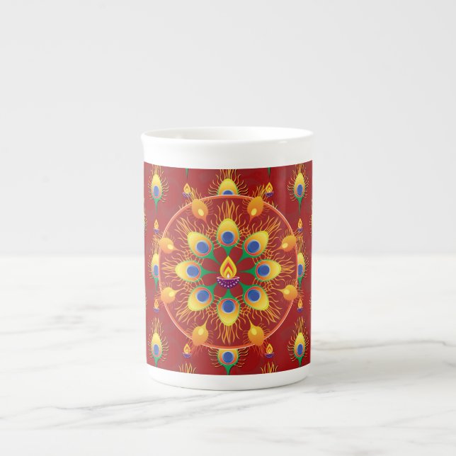 Peacocks' feather Rangoli on pattern  Bone China Mug (Front)