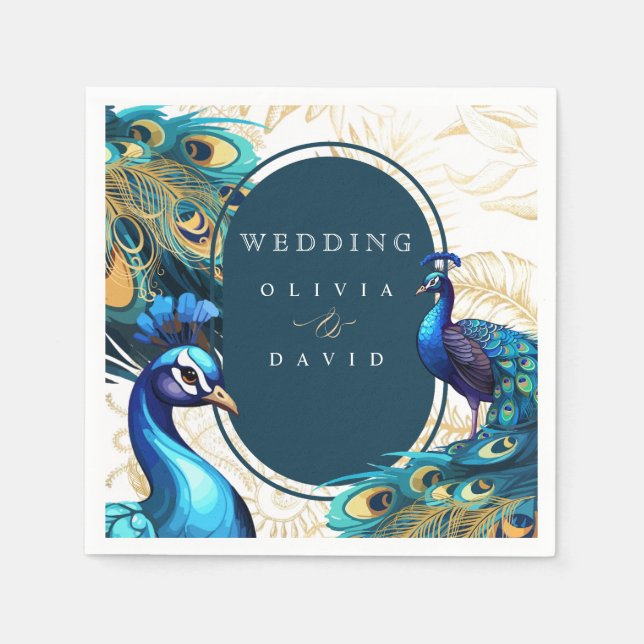  Peacocks Feathers Wedding Napkin (Front)