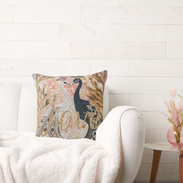 Peacocks Gold Glitter Love Blush Rose  Cushion (Couch)