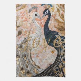 Peacocks Gold Glitter Love Blush Rose  Tea Towel