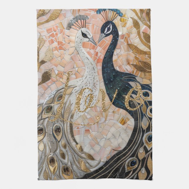 Peacocks Gold Glitter Love Blush Rose  Tea Towel (Vertical)