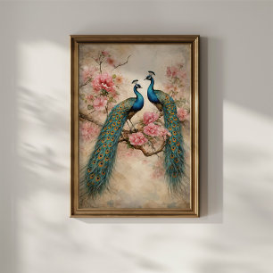 Peacocks in Blossom Poster