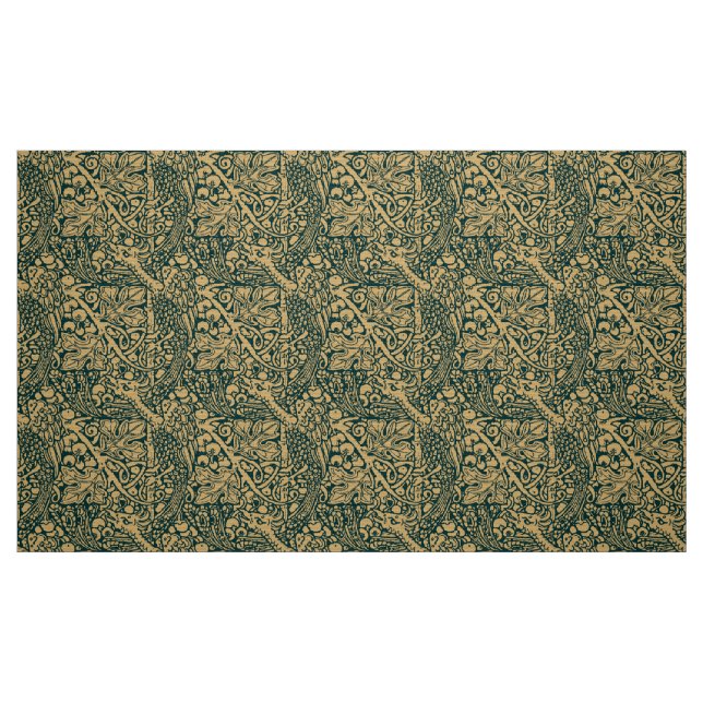 Peacocks In Grapevine Arts & Crafts Style Pattern Fabric (Fat Quarter)