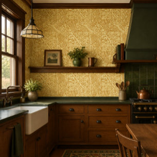 Peacocks In Grapevine Arts & Crafts Style Pattern Wallpaper