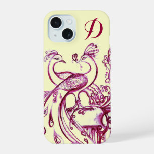 PEACOCKS IN LOVE MONOGRAM Purple Cream iPhone 15 Case