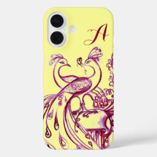 PEACOCKS IN LOVE MONOGRAM Purple Yellow iPhone 16 Case