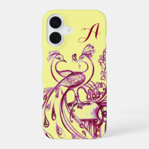 PEACOCKS IN LOVE MONOGRAM Purple Yellow iPhone 16 Case