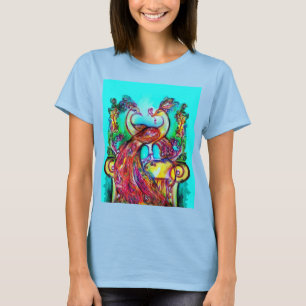 PEACOCKS IN LOVE MONOGRAM red blue turquase green T-Shirt