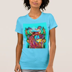 PEACOCKS IN LOVE  MONOGRAM red blue turquase green T-Shirt
