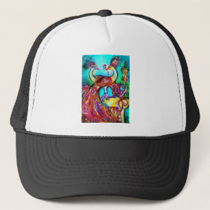 PEACOCKS IN LOVE  MONOGRAM red blue turquase green Trucker Hat