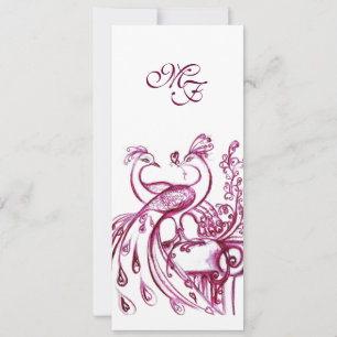 PEACOCKS IN LOVE MONOGRAM red burgundy pink white Announcement