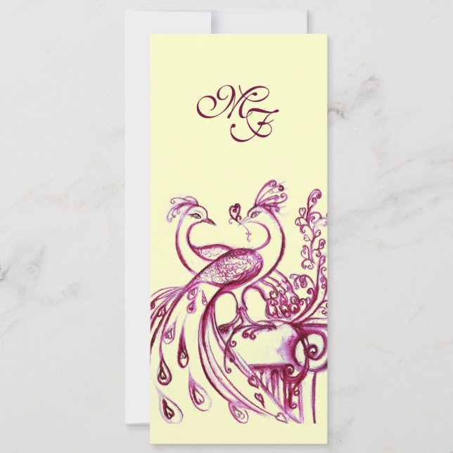 PEACOCKS IN LOVE MONOGRAM red pink gold Announcement (Front)
