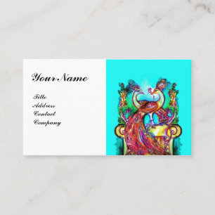 PEACOCKS IN LOVE MONOGRAM,Red White Blue Wedding Business Card