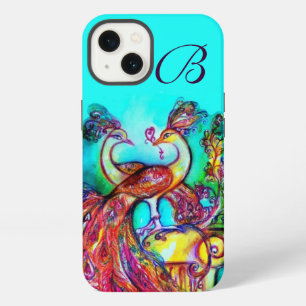 PEACOCKS IN LOVE MONOGRAM Turquoise Blue iPhone 13 Case