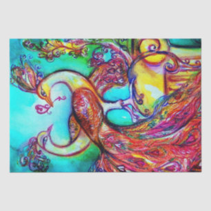 PEACOCKS IN LOVE,RED AQUA BLUE TURQUOISE Valentine Tissue Paper