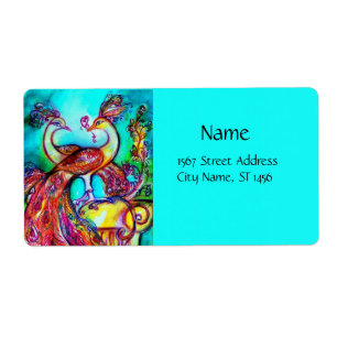 PEACOCKS IN LOVE ,red blue turquase green