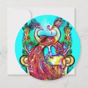 PEACOCKS IN LOVE Red Blue Turquoise Green Round Announcement