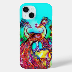 PEACOCKS IN LOVE Red Blue Turquoise Teal iPhone 15 Case