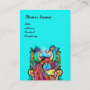 PEACOCKS IN LOVE Red Blue Turquoise Wedding Business Card